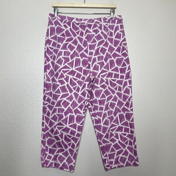 Bob Mackie Crop Pants Large Side Zip Elastic Wearable Art Geometric Trouser - Picture 1 of 9